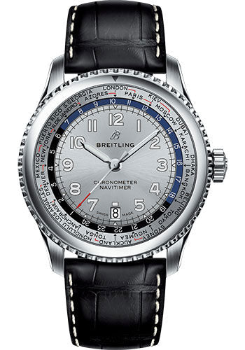 Breitling Aviator 8 AB3521U01G1P2 B35 Automatic Unitime 43 Steel Case - Mercury Silver Dial - Black Croco Strap Main image
