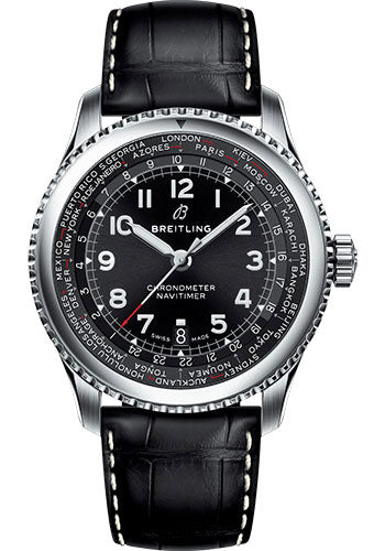 Breitling Aviator 8 AB3521U41B1P1 B35 Automatic Unitime 43 Steel Case - Black Dial - Black Croco Strap