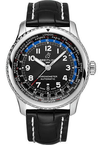 Breitling Aviator 8 AB3521U41B1P2 B35 Automatic Unitime 43 Stainless Steel - Black Dial - Black Alligator Leather Strap - Folding Buckle Main image