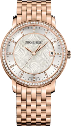 Audemars Piguet Jules Audemars 15173OR.ZZ.1270OR.01 Selfwinding 39mm Silver Guilloche Index Diamond Set Rose Gold
