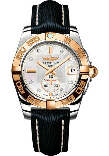 Breitling C37330121A2X1 Galactic 36 Automatic Steel and 18K Rose Gold - Mother-Of-Pearl Dial - Blue Calfskin Leather Strap - Tang Buckle