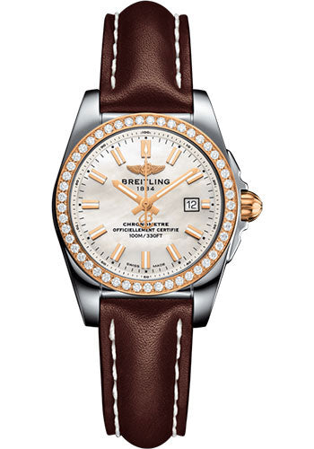 Breitling C7234853/A791/484X/A12BA.1 Galactic 29 Sleek Steel & rose Gold, gem-set bezel - Mother-Of-Pearl Dial - Brown Leather Strap - Tang Buckle Main image