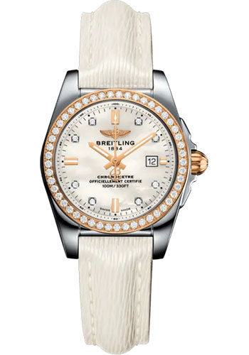 Breitling C72348531A1X1 Galactic 29 Sleek Stainless Steel - Mother-Of-Pearl Dial - White Calfskin Leather Strap - Tang Buckle