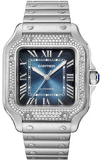 Cartier Santos de Cartier W4SA0006 Medium Automatic Steel Diamonds Interchangeable Metal Leather Bracelets
