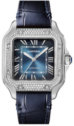 Cartier Santos de Cartier W4SA0006 Medium Automatic Steel Diamonds Interchangeable Metal Leather Bracelets