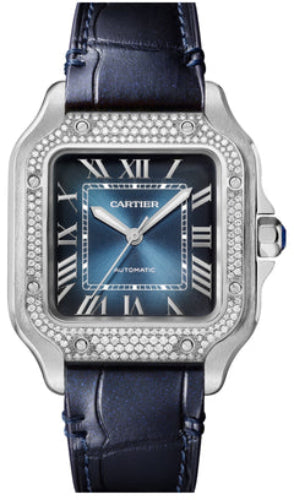 Cartier Santos de Cartier W4SA0006 Medium Automatic Steel Diamonds Interchangeable Metal Leather Bracelets