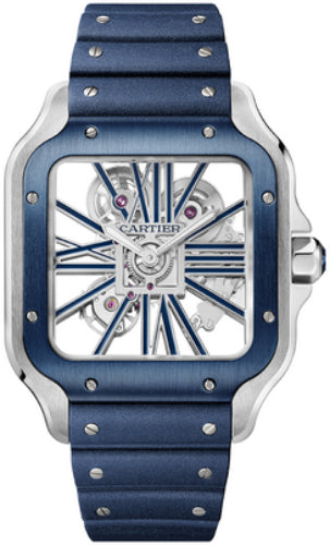 Cartier Santos de Cartier WHSA0026 Skeleton Large Manual Steel Interchangeable Metal And Rubber Bracelets