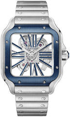 Cartier Santos de Cartier WHSA0026 Skeleton Large Manual Steel Interchangeable Metal And Rubber Bracelets