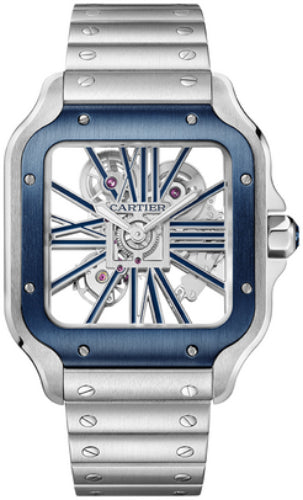 Cartier Santos de Cartier WHSA0026 Skeleton Large Manual Steel Interchangeable Metal And Rubber Bracelets