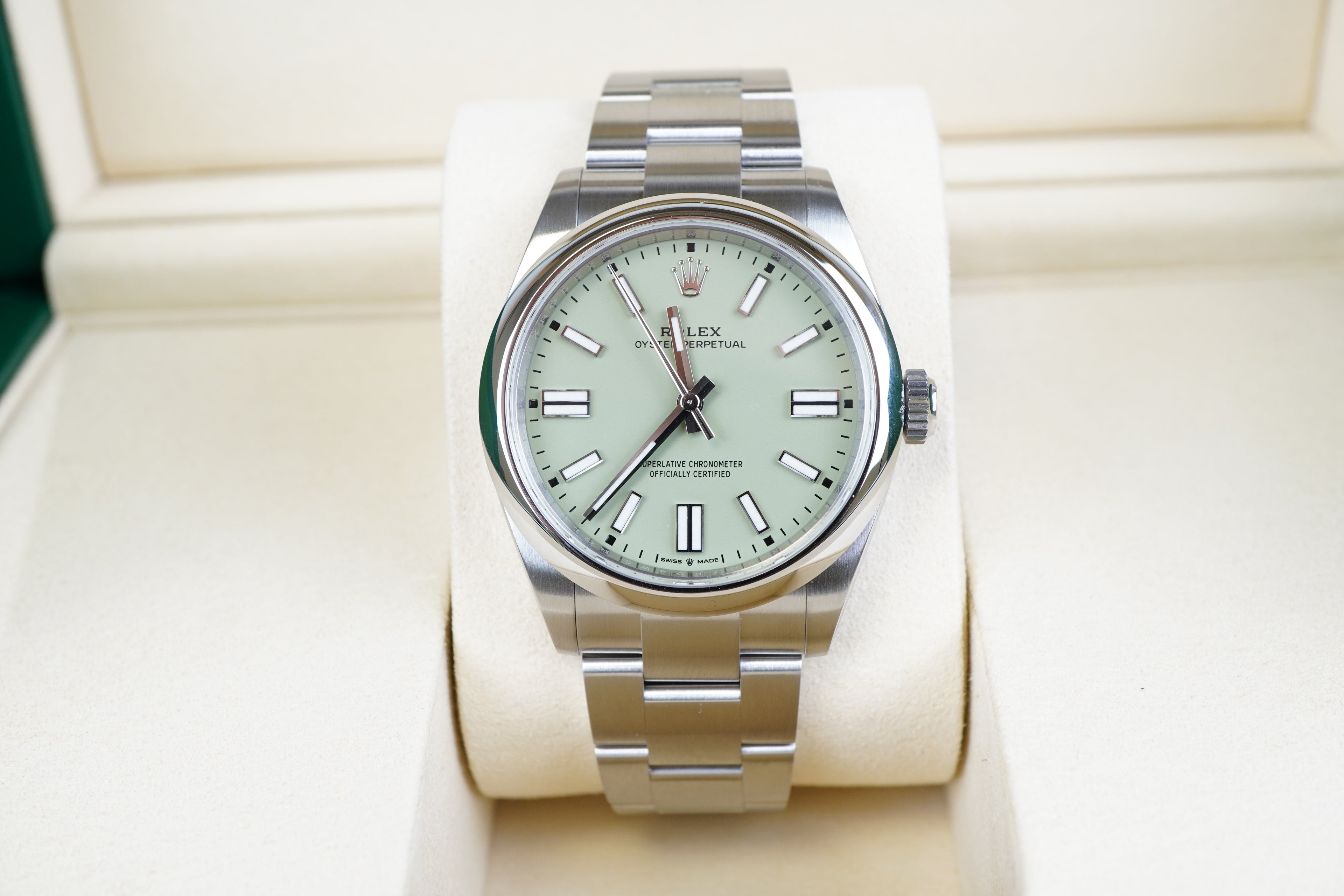 Rolex Oyster Perpetual 134300 Stainless Dial Pistachio Dial