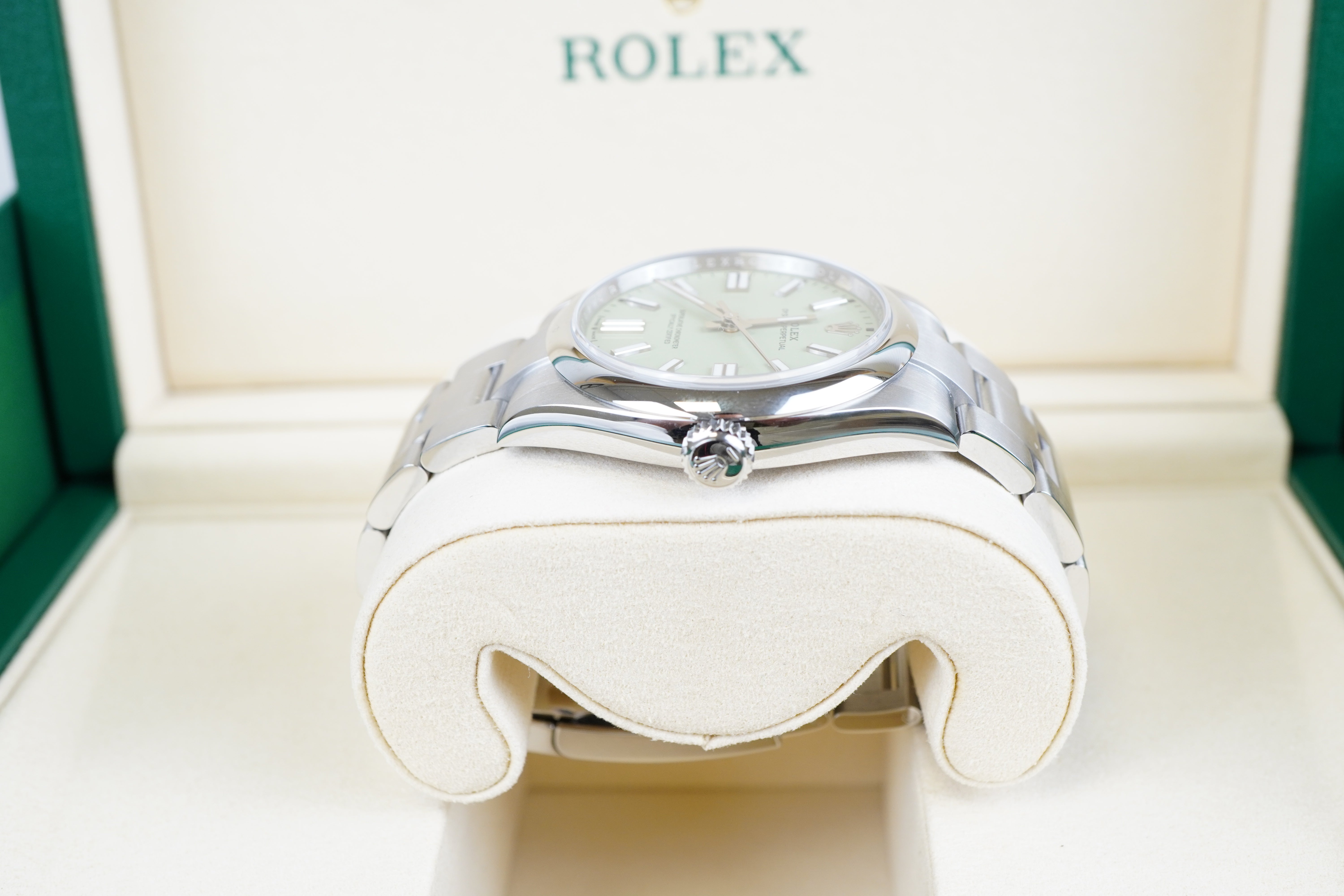 Rolex Oyster Perpetual 134300 Stainless Dial Pistachio Dial