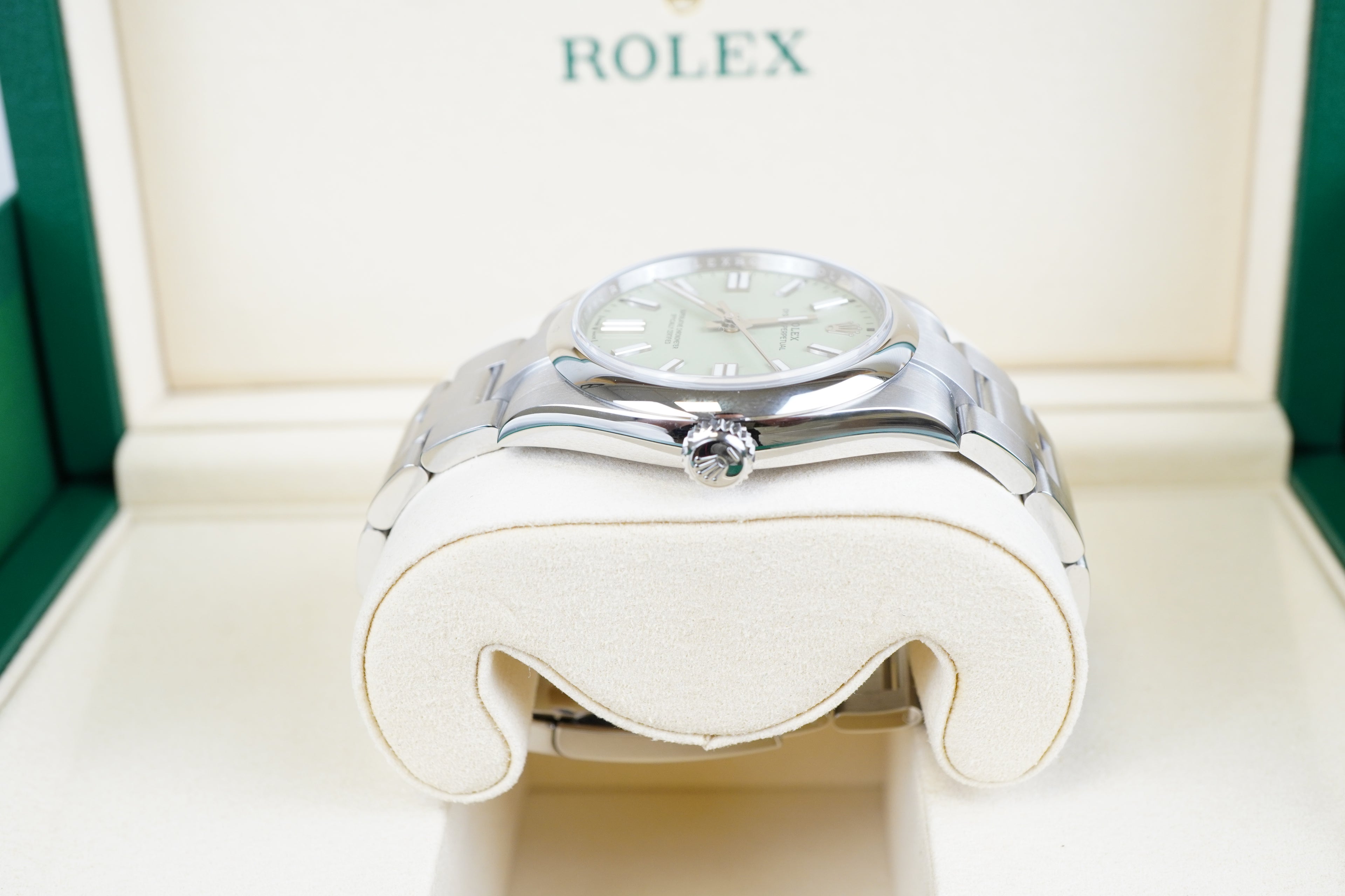 Rolex Oyster Perpetual 134300 Stainless Dial Pistachio Dial