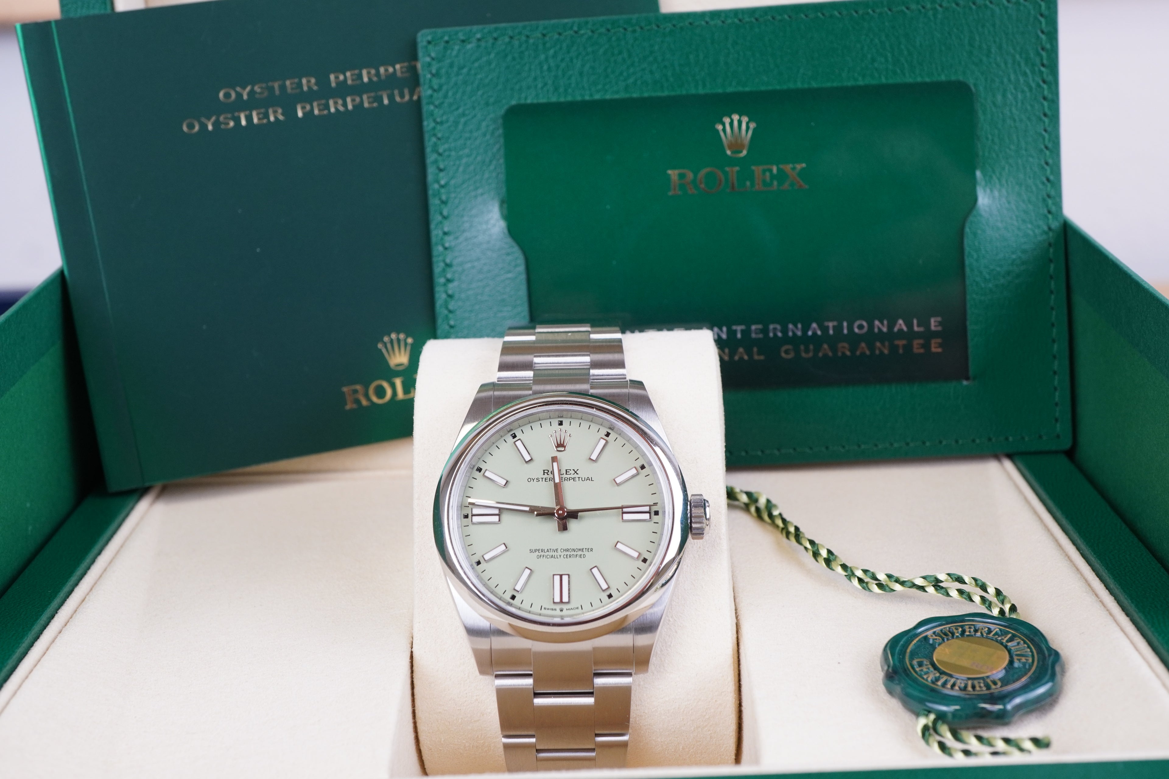Rolex Oyster Perpetual 134300 Stainless Dial Pistachio Dial