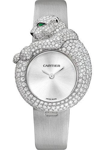 Cartier HPI00341 Feline de Cartier 43mm White Gold Diamond Case - Light Gray Fabric Strap