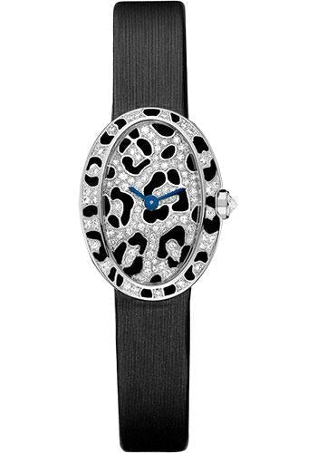 Cartier Baignoire HPI00703 Mini Panther Spots White Gold Diamond Case - Diamond Dial - Dark Gray Fabric Strap