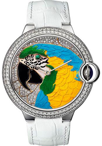 Cartier Ballon Bleu HPI00769 Cartier D'Art Limited Edition of 20 42mm White Gold Case - Parrot Motif Diamond Dial - White Alligator Strap