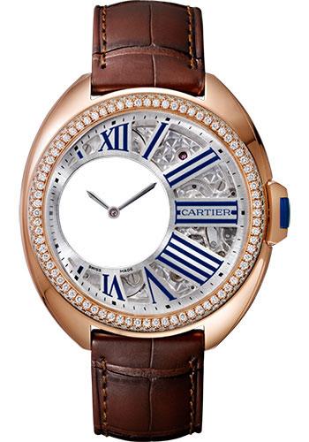 Cartier HPI00945 Cle de Cartier Mysterious Hours 41mm Pink Gold Diamond Case - Silvered Openworked Grid Dial - Brown Alligator Strap