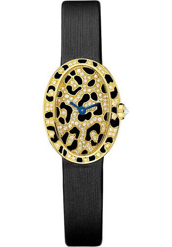 Cartier Baignoire HPI00962 Mini Panther Spots Yellow Gold Diamond Case - Diamond Dial - Dark Gray Fabric Strap