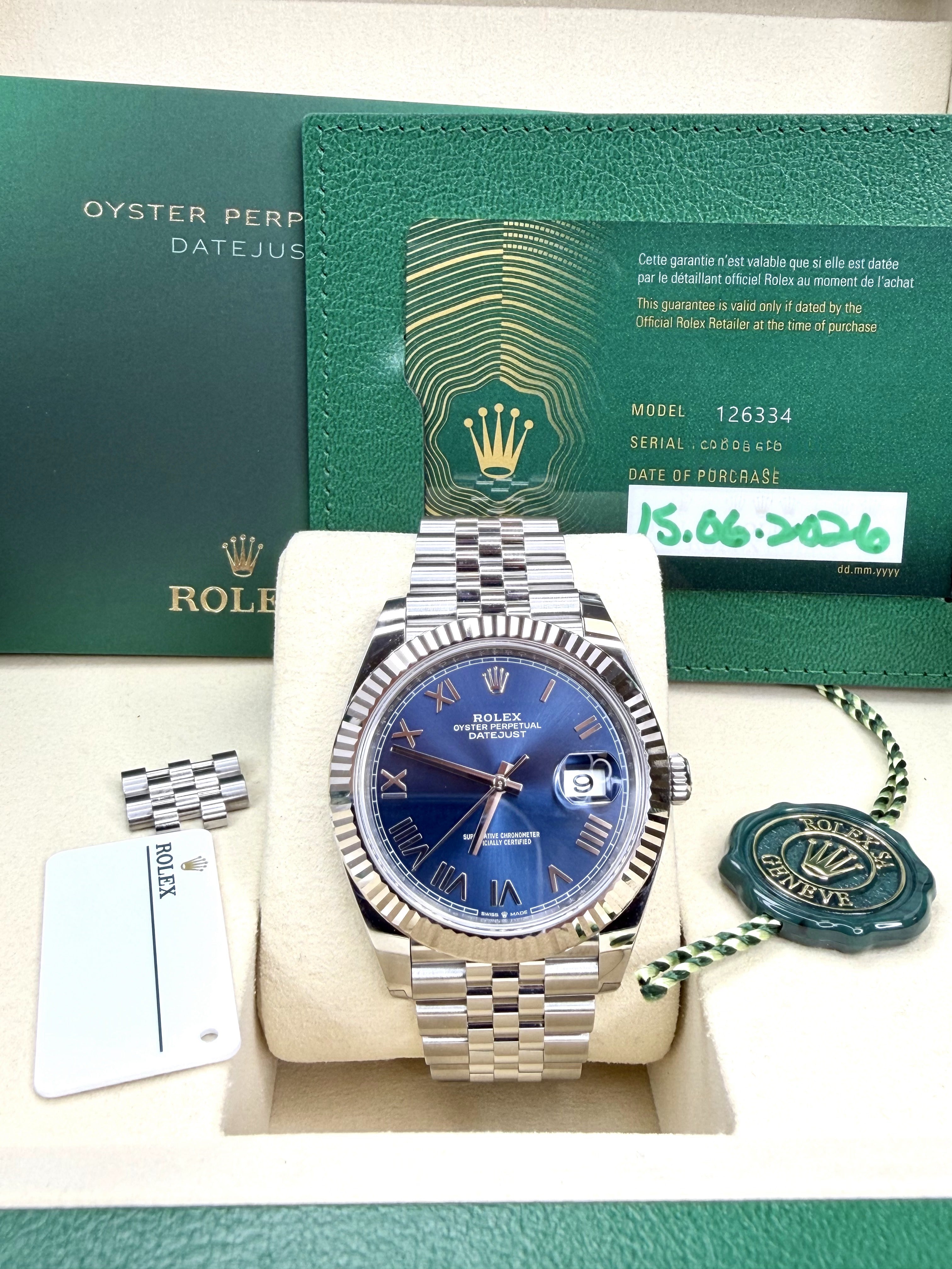 Rolex Datejust 126334 Jubilee Stainless Steel New Bright Blue Dial Fluted Bezel