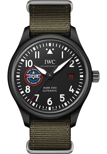 IWC Pilot IW324712 ’s Mark XVIII Top Gun Edition SFTI Ceramic Case - Black Dial - Green Textile Strap
