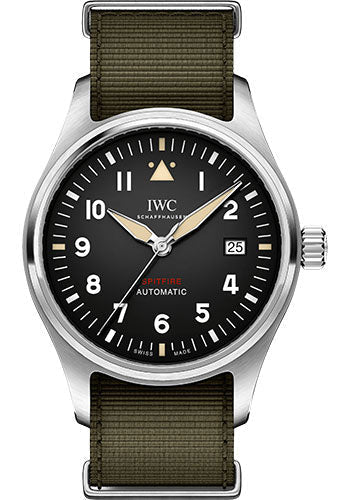 IWC Pilot IW326801 's Automatic Spitfire - 39.0mm Stainless Steel Case - Black Dial - Green Textile Strap