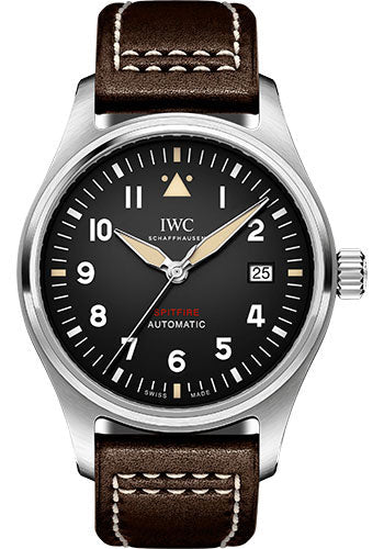 IWC Pilot IW326803 's Automatic Spitfire - 39.0mm Stainless Steel Case - Black Dial - Brown Calfskin Strap