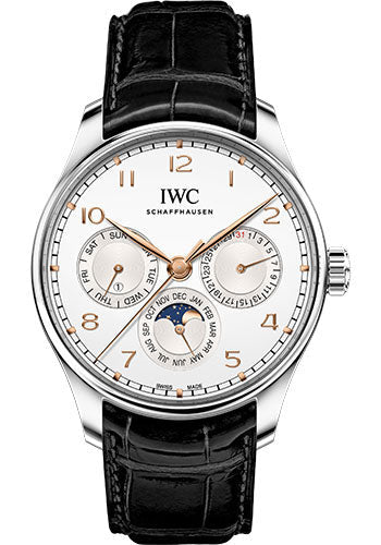 IWC Portugieser IW344203 Perpetual Calendar 42 - Stainless Steel Case - Silver-Plated Dial - Black Alligator Leather Strap