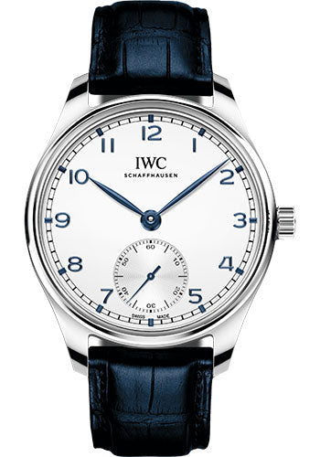 IWC Portugieser IW358304 Automatic 40 - Stainless Steel Case - Silver-Plated Dial - Blue Alligator Leather Strap