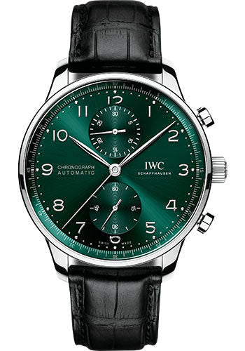 IWC Portugieser IW371615 Chronograph - Stainless Steel Case - Green Dial - Black Alligator Leather Strap Main image