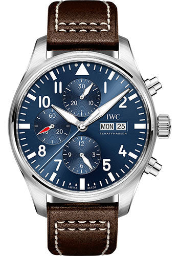 IWC Pilot IW377714 's Chronograph Edition Le Petit Prince - 43mm Stainless Steel Case - Midnight Blue Dial - Brown Santoni Calfskin Strap