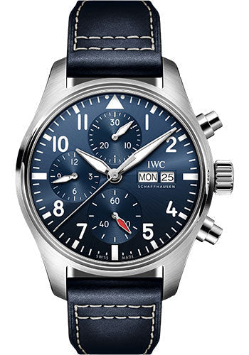 IWC Pilot IW388101 's Chronograph 41 - Stainless Steel Case - Blue Dial - Blue Calfskin Strap