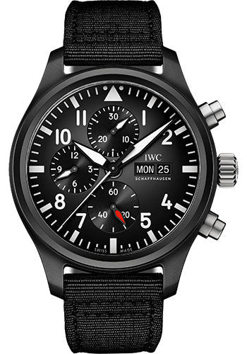 IWC Pilot IW389101 's Chronograph TOP GUN Day-Date - Black Ceramic - 44.5mm Ceramic Case - Black Dial - Black Textile Strap