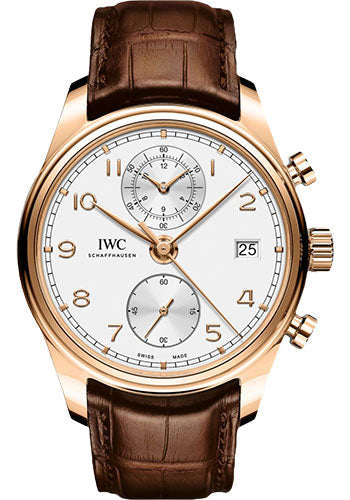 IWC Portugieser IW390301 Chronograph Classic 42mm Red Gold Case - Silver Dial - Brown Alligator Strap Main image