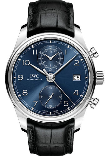 IWC Portugieser IW390303 Chronograph Classic 42mm Stainless Steel Case - Blue Dial - Black Alligator Strap