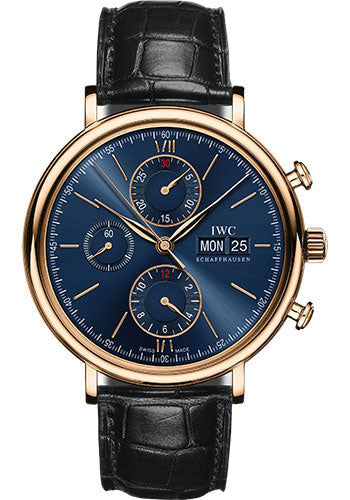 IWC Portofino IW391035 Chronograph 42.0mm 5N Gold Case - Blue Dial - Black Alligator Strap