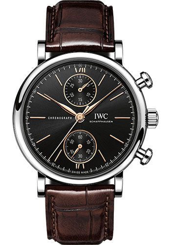 IWC Portofino IW391404 Chronograph 39 Stainless Steel Case - Black Dial - Dark Brown Alligator Leather Strap Main image