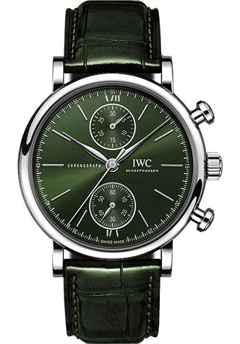 IWC Portofino IW391405 Chronograph 39 Stainless Steel Case - Green Dial - Green Alligator Leather Strap