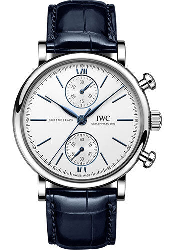 IWC Portofino IW391407 Chronograph 39 Stainless Steel Case - Silver-Plated Dial - Blue Alligator Leather Strap