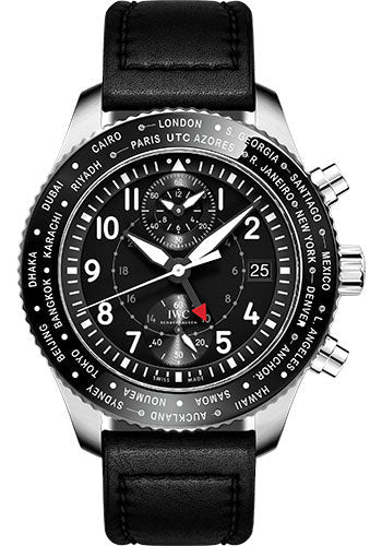 IWC Pilot IW395001 's Timezoner Chronograph - 46.0mm Stainless Steel Case - Black Dial - Black Calfskin Strap Main image