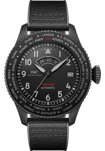 IWC Pilot IW395505 's Timezoner TOP GUN Ceratanium Ceratanium® Case - Black Dial - Black Rubber Strap Main image