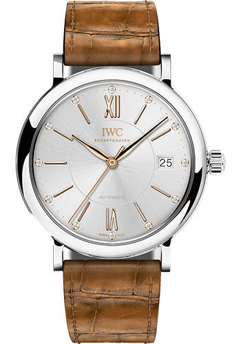 IWC Portofino IW458101 Midsize Automatic 37mm Stainless Steel Case - Silver Dial - Light Brown Alligator Strap Main image