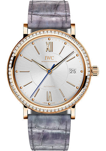 IWC Portofino IW458107 Midsize Automatic 37mm Red Gold Case - Silver Dial - Lilac Alligator Strap Main image