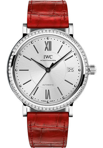 IWC Portofino IW458109 Midsize Automatic 37mm Stainless Steel Case - Silver Dial - Red Alligator Strap