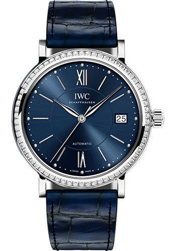 IWC Portofino IW458111 Automatic 37 37.0mm Stainless Steel Case - Diamond Bezel - Blue Dial - Blue Alligator Strap Main image