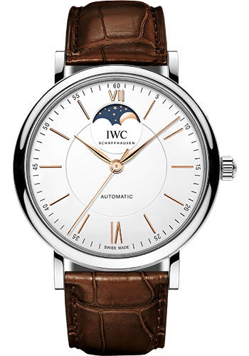 IWC Portofino IW459401 Automatic Moon Phase 40.0mm Stainless Steel Case - Silver Dial - Dark Brown Alligator Strap