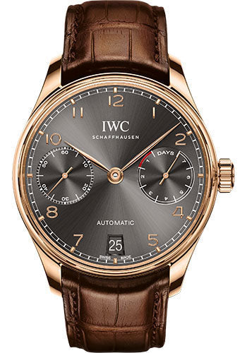 IWC Portugieser IW500702 Automatic 42.3mm 5N Gold Case - Slate Dial - Brown Alligator Strap