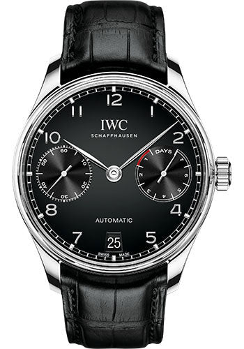 IWC Portugieser IW500703 Automatic 42.3mm Stainless Steel Case - Black Dial - Black Alligator Strap