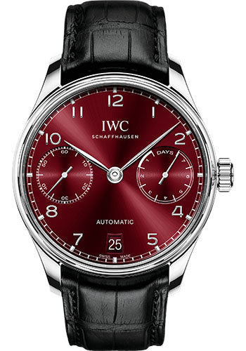 IWC Portugieser IW500714 Automatic - Stainless Steel Case - Burgundy Dial - Black Alligator Leather Strap