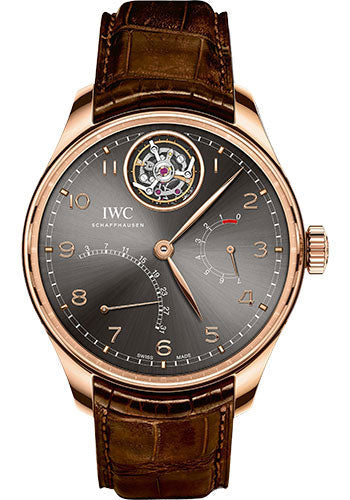 IWC Portugieser IW504602 Tourbillon Mystere Retrograde 44.2mm Red Gold Case - Ardoise Dial - Dark Brown Alligator Strap