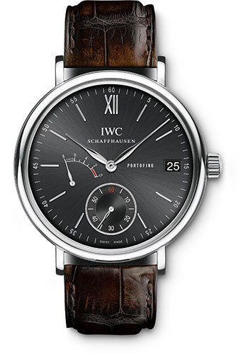IWC Portofino IW510102 Hand-Wound Eight Days 45mm Stainless Steel Case - Black Dial - Dark Brown Alligator Strap